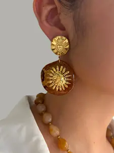 Vintage Amber Resin Sun Geometric Dangle Earrings, Fashion Stainless Steel Jewelry for Women, Party & Daily Wear