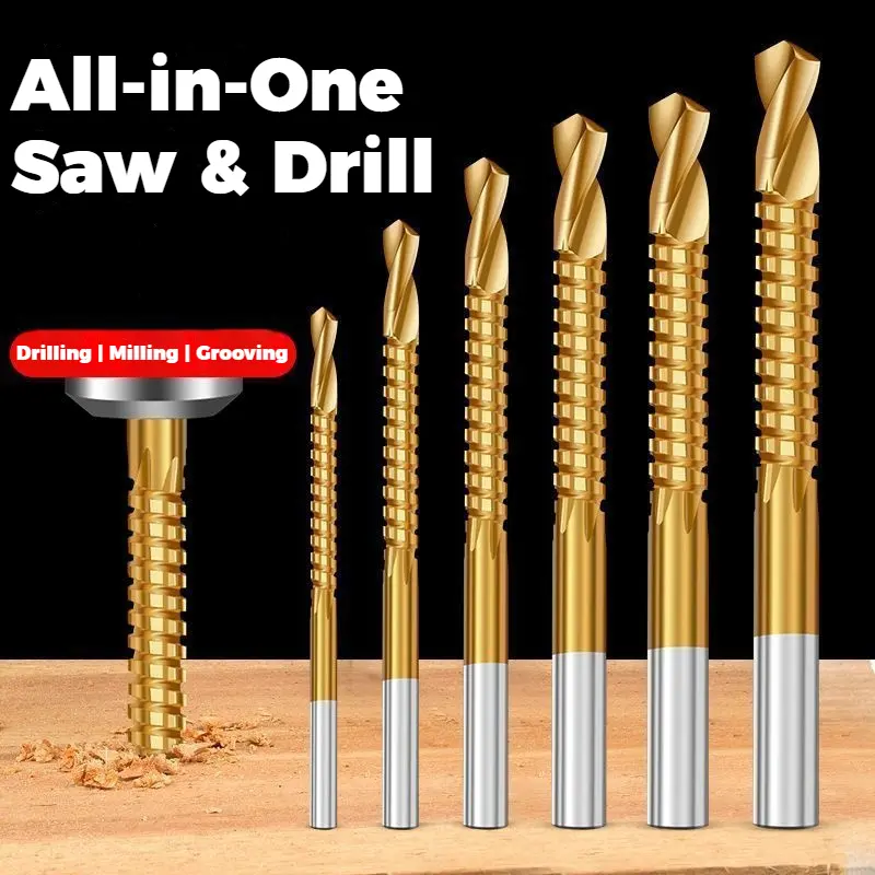 6-Count Titanium-Plated High Speed Steel Drill Bit Kit, Polishing Attachment for Metalworking Drilling, Screwing
