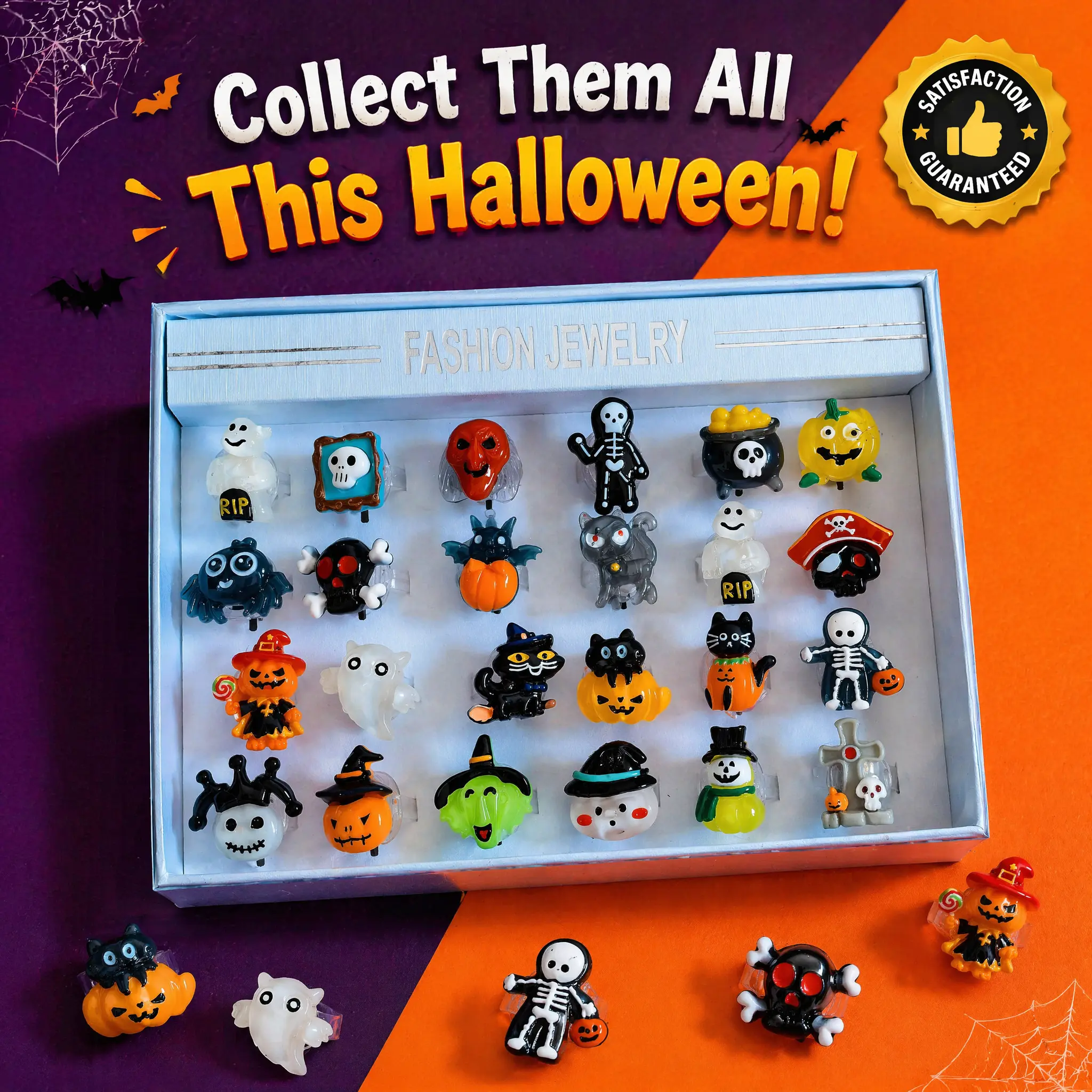 Halloween LED Rings For Kids, 50Pcs Halloween light up rings, Halloween Party Favors for Kids & Adults, 50 LED Flashing Rings , Glow In The Dark Party Supplies