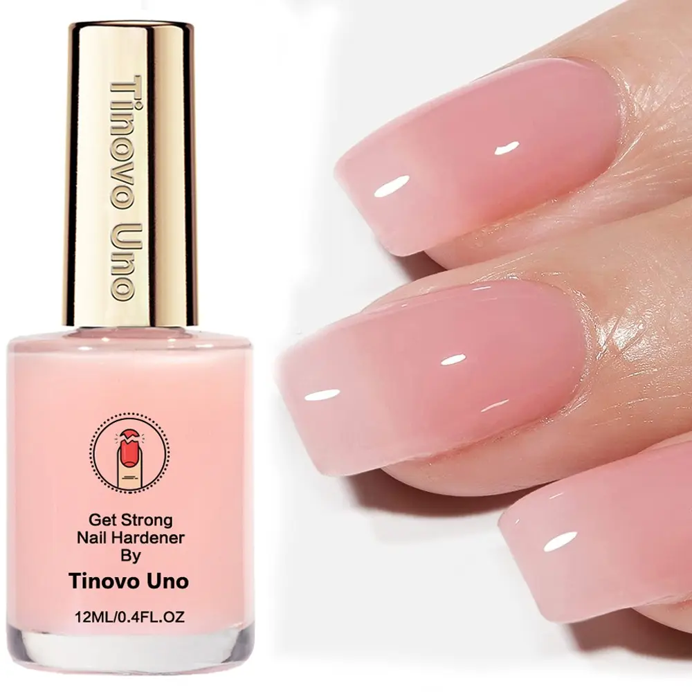 Tinovo Uno Logo Nail Strengthener - Natural Pink/LED Gel Polish, Quick-Drying & Long-Lasting Shine, No Lamp Required, Alcohol-Free Formula, Suitable for Weak Nails, 12ml, Nail Care Solution, Manicure, Nail Products, Nail Supplies