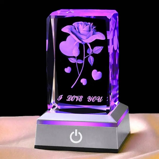 Anniversary Birthday Gifts for Girlfriend Wife Mom, 3D Laser Crystal Rose Flower Christmas Valentines Day I Love You Gifts Night Light Romantic for Boyfriend Couples Her Him,Summervibes summerwins