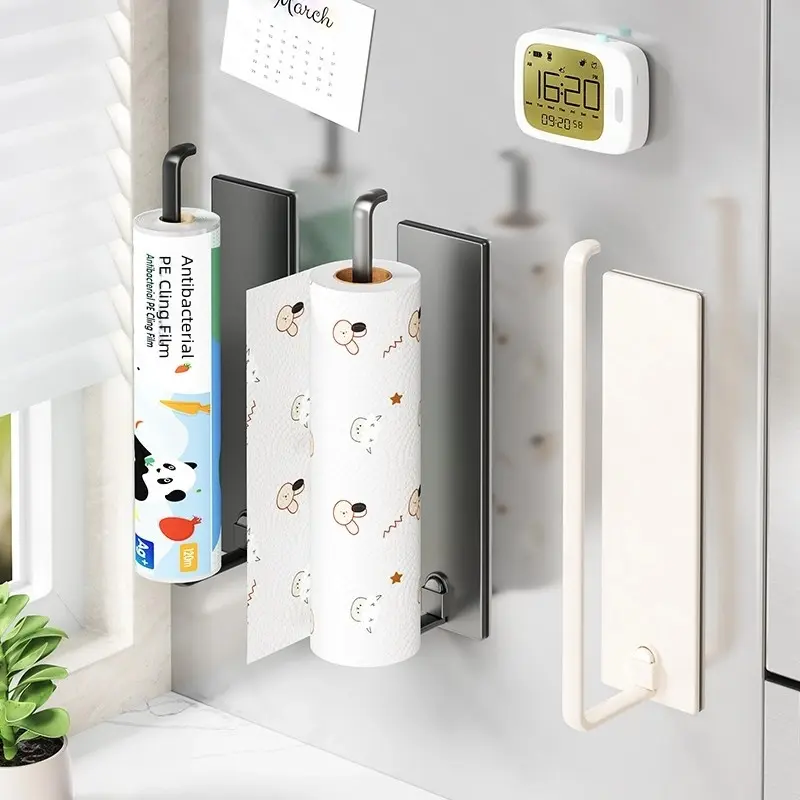 Magnetic Self-Adhesive Wall-Mounted Paper Towel Holder, Tissue Holder, Tissue Dispenser, Easy Magnetic Installation, Suitable for Kitchen Bathroom Cabinet Sink Balcony