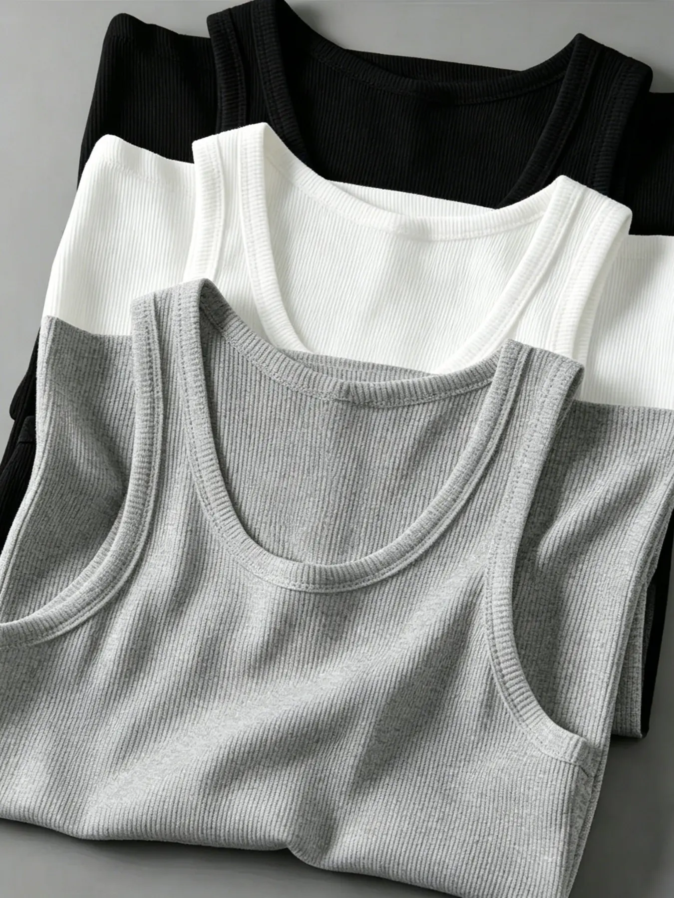 3-Pack Men's Comfortable and Stylish Solid Color Fitted Ribbed Muscle Tank Tops for Gym & Beach, Versatile Daily Wear