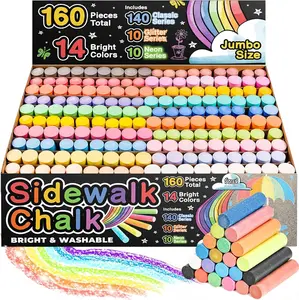 160 PCS Jumbo Sidewalk Chalk Set for Kids – 14 Vibrant Colors, 10 Glitter & 10 Neon – Non-Toxic, Washable Chalk for Outdoor Fun, Chalkboard Art, Driveways & Playgrounds – Bulk Set with Storage Bucket – Perfect for Toddlers, Parties, School Activities