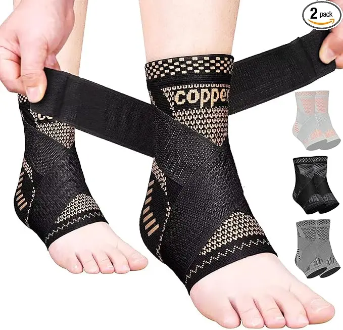 HOXEZU Black Foot & Ankle Brace Socks for Sprained Ankle Compression Sleeve - Plantar Fasciitis Relief Brace, Foot Support for Women & Men - Tendonitis & Arthritis Foot Sleeve, Stabilizing Ankle Wrap