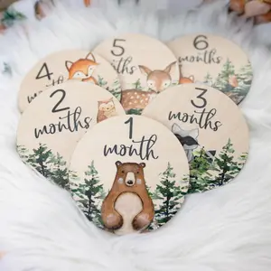 Woodland Milestone Cards Set, 13-Sided Wooden Markers for Baby & Child Development, Nature-Inspired Decorative Accessories, Charming Photo Props