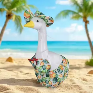 Random 3-Pack Only clothes Beach Vacation Goose Statue with Outfits - 23.6in Tall Yard Decor, Random 2 Free Costume Sets, Tropical Hawaiian Themed Lawn Ornament outdoor