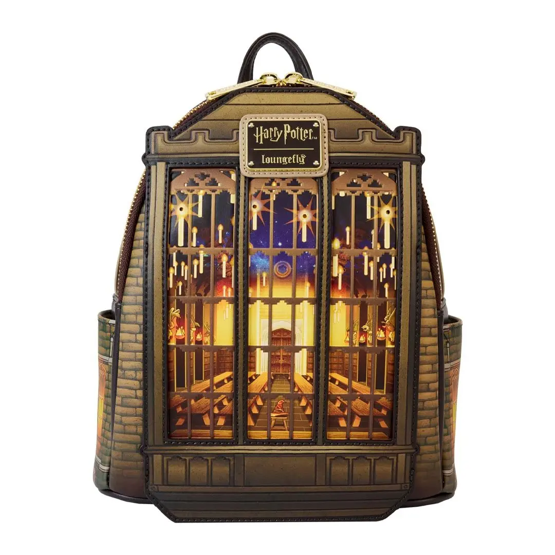 Loungefly Harry Potter Great Hall Faux Leather Mini Backpack - Light-Up Candles, Hedwig Print, Functional Design, Back to School Haul, Collectibles, School Backpacks Inspo, Campus Life, Casual Wear