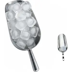 24oz Ice Cube Scoop, Cast Aluminum Shovel, Kitchen Utility Scoops With Finger Groove Handle, Ideal for Ice Cube, Coffee, Bean, Food, Candy, Flour, Popcorn Rust Free - Silver