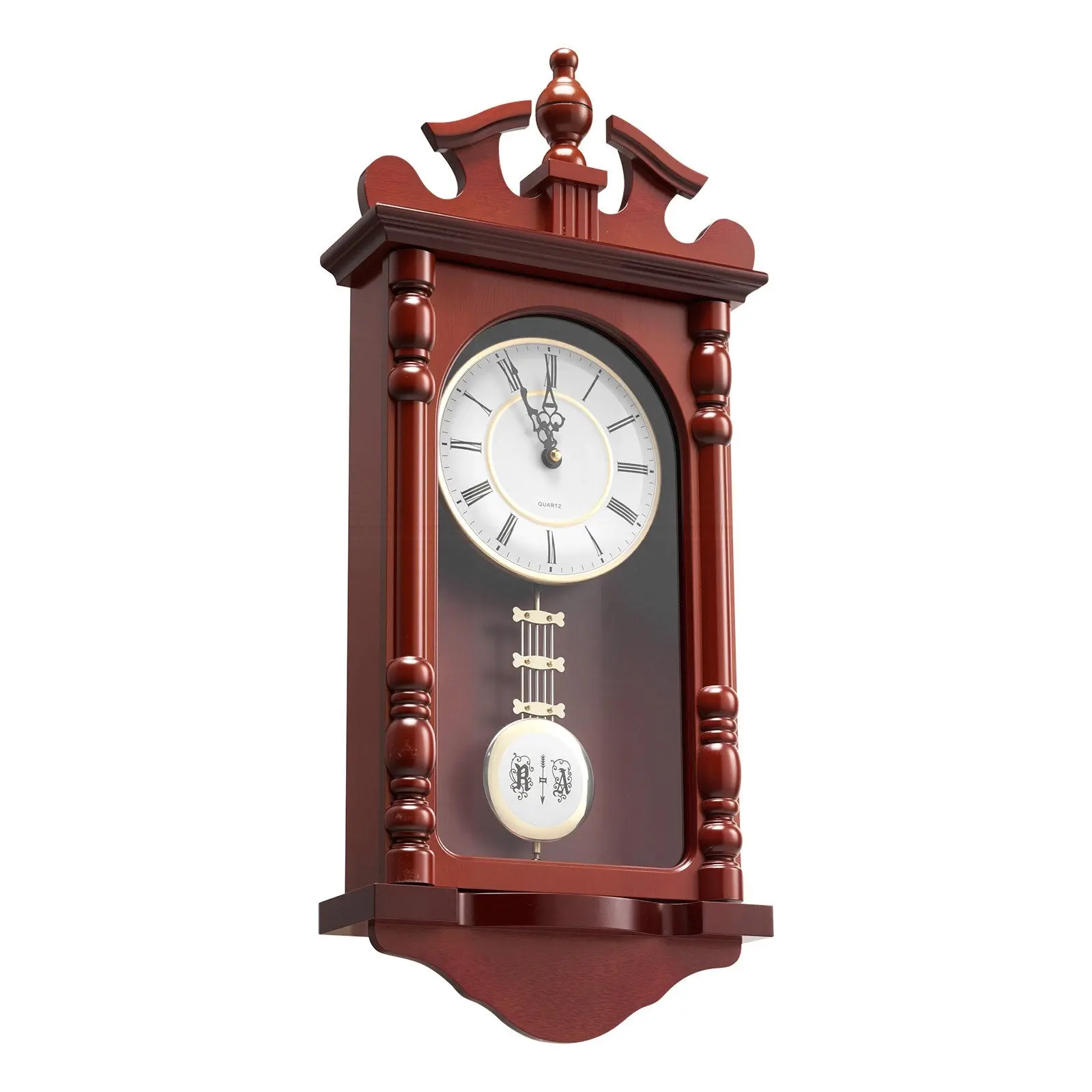 Grandfather Clock, 23.2 In Classic Vintage Pendulum Clock, Pine Wood & MDF Wall Clocks With Quartz Movement And Quiet Design, For Living Room, Bedroom, Home Decor & Gift (Cherry Tone Finish)