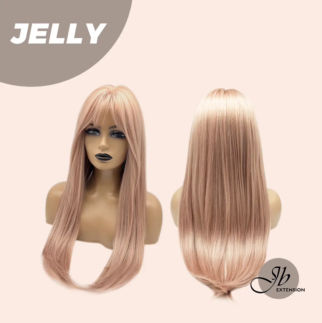 JBEXTENSION 24 Inches Long Straight Pink Wig with Bangs JELLY