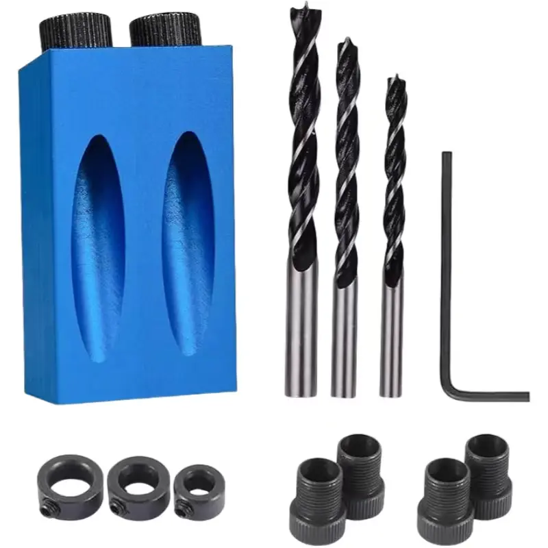 14pcs Pocket Hole Jig Kit, 15° Wood Joinery Tool, Woodworking Inclined Hole Jig with 6/8/10mm Drive Adapter for Woodworking Angle Drilling Holes, Carpentry Locator