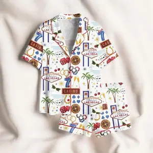 Women's Las Vegas Pajama Set, All-over Print Kid and Youth Satin Short-Sleeve Pajamas Set