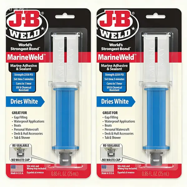 High-Strength UV Resistant Marine Epoxy Syringe, Waterproof & Impact Resistant Adhesive, 25ml 2-Pack, White, Fast Curing Repair Putty for Boats, Automotive, and Plastic Bonding