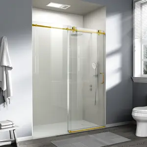 BUILDEPOT Easy-Adjust Frameless Single Sliding Shower Door, 56"-60" W x 76" H, 1/4" (6mm) Tempered Safety Glass with Anti-Shatter Film, Modern Bathroom Fixture, D06-60, Easy-Adjust Shower Doors