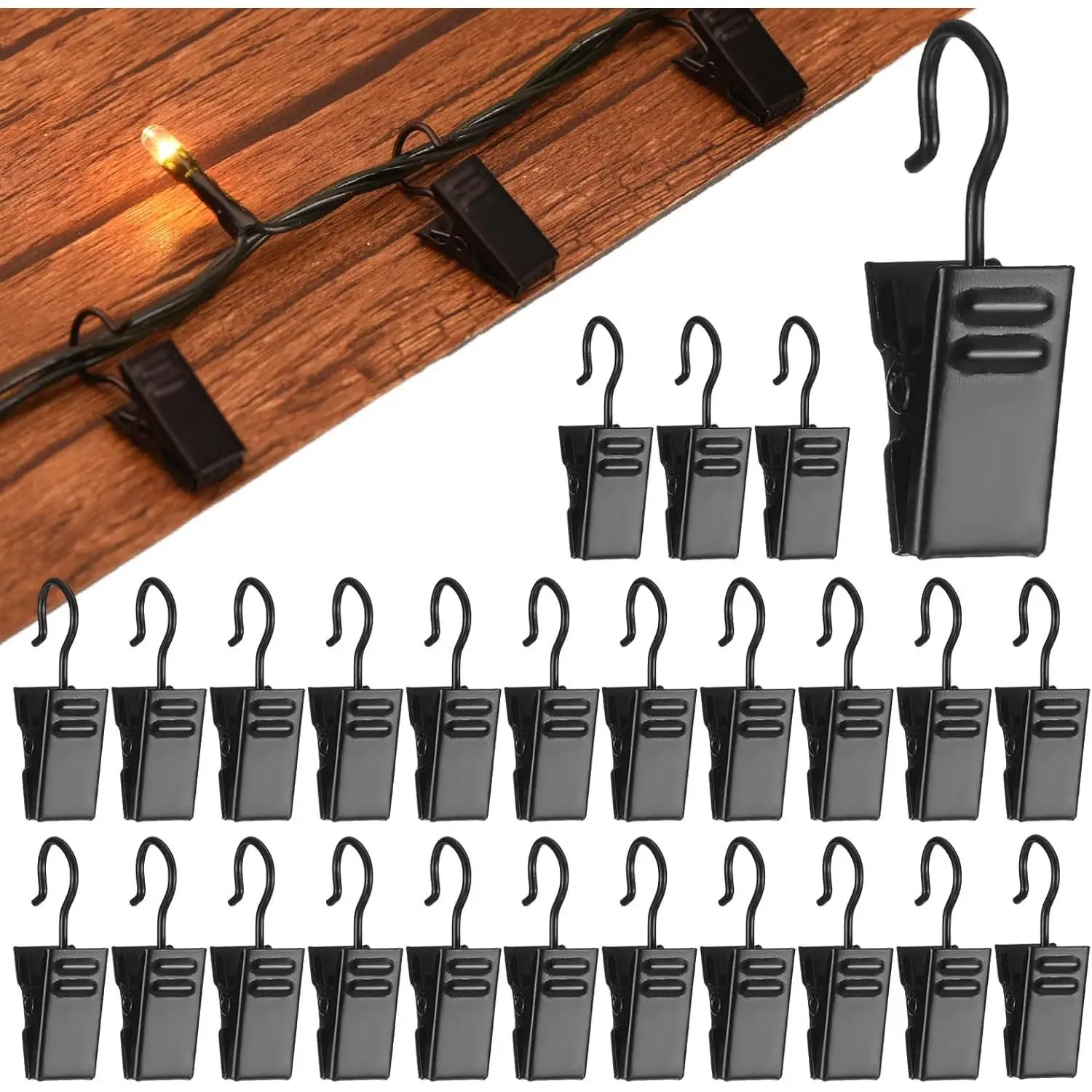 Asphalt Shingles Roof Light Clips Mini Light Clips Gutters Hooks for Hanging Outdoor Decoration Halloween Holiday, Electroplated Iron(Black,50 Pcs)