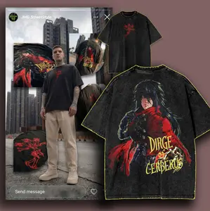 Final Fantasy VII Vincent Valentine Washed Graphic Tee, Vintage Cotton T-Shirt for Game Fans, Casual Streetwear Menswear, Gamer Gift, Streetwear