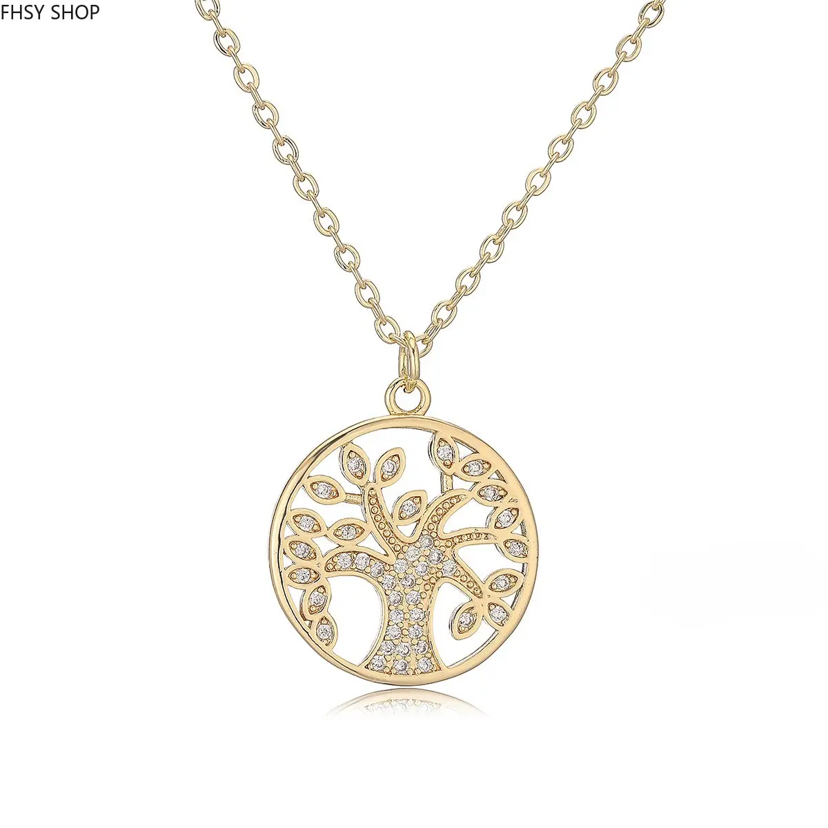 FHSY SHOP 14K Gold Plated Life of Tree Necklace CZ-Encrusted Tree of Life Pendant Chain for Women, Family & Spiritual Jewelry