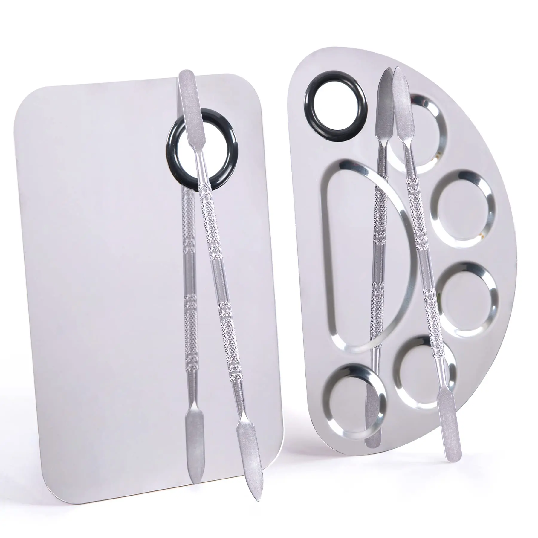 Stainless Steel Metal Makeup Palette with Spatula Artist Tool for Mixing Foundation Nail-Art, Cosmetic Makeup Palette, Makeup Plate, 6*4"/Silver/2pcs makeup tool air  contour makeup  set stackable  makeup