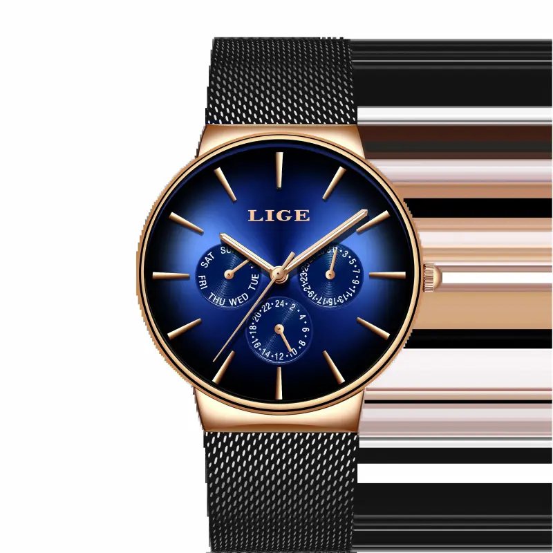 Steel mesh belt in rose gold Blue