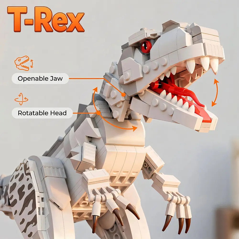 554 Pieces Creative Building Block Dinosaur Toy, DIY Building Set, Multiple Joints Rotatable, Jointed Model Kit, Ideal for Kids Play, Perfect Gift for Children, Creature Block Kit, Model Building Kits