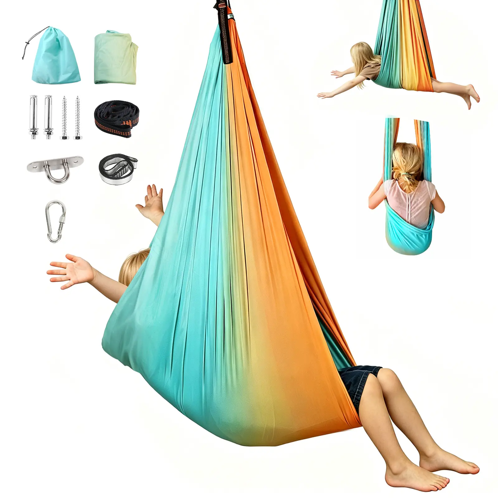 Kids Hanging Swing Hammock with Double-Layer Soft Fabric, Calming Pod Seat for Indoor and Outdoor Use, Autistic Sensory Products, Indoor & Outdoor, Kids/Adults, Suspension Swing Seat Hammocks, Portable Outdoor Hammocks