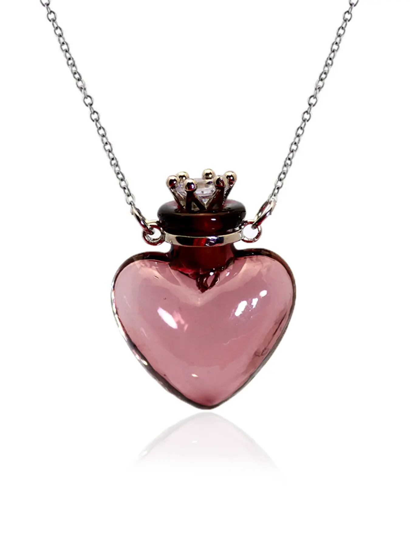 Heart-Shaped Glass Bottle Pendant Titanium Steel Necklace, Perfume Essential Oil Holder, Unisex Daily Wear, Gift for Friends and Family, Elegant Necklace, Cute Necklace, Neck Jewelry
