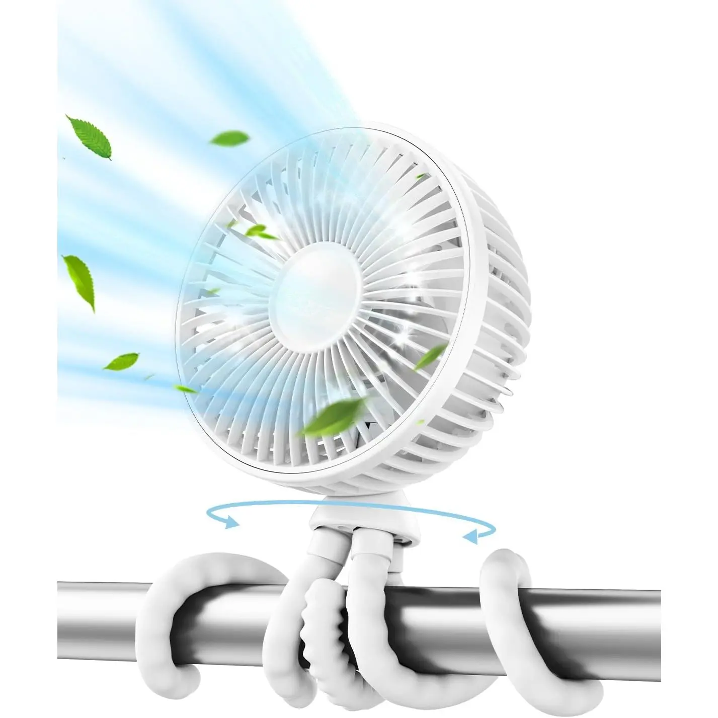 Mini Multifunction LED Lighting Fan - Battery Operated Portable Quiet Clip-On Oscillating Fan, 4 Speeds, 360-Degree Rotatable, Fastcharging, Rechargeable for Seat, Treadmill (White), Multifunction Fan, Battery Operated Fans Portable