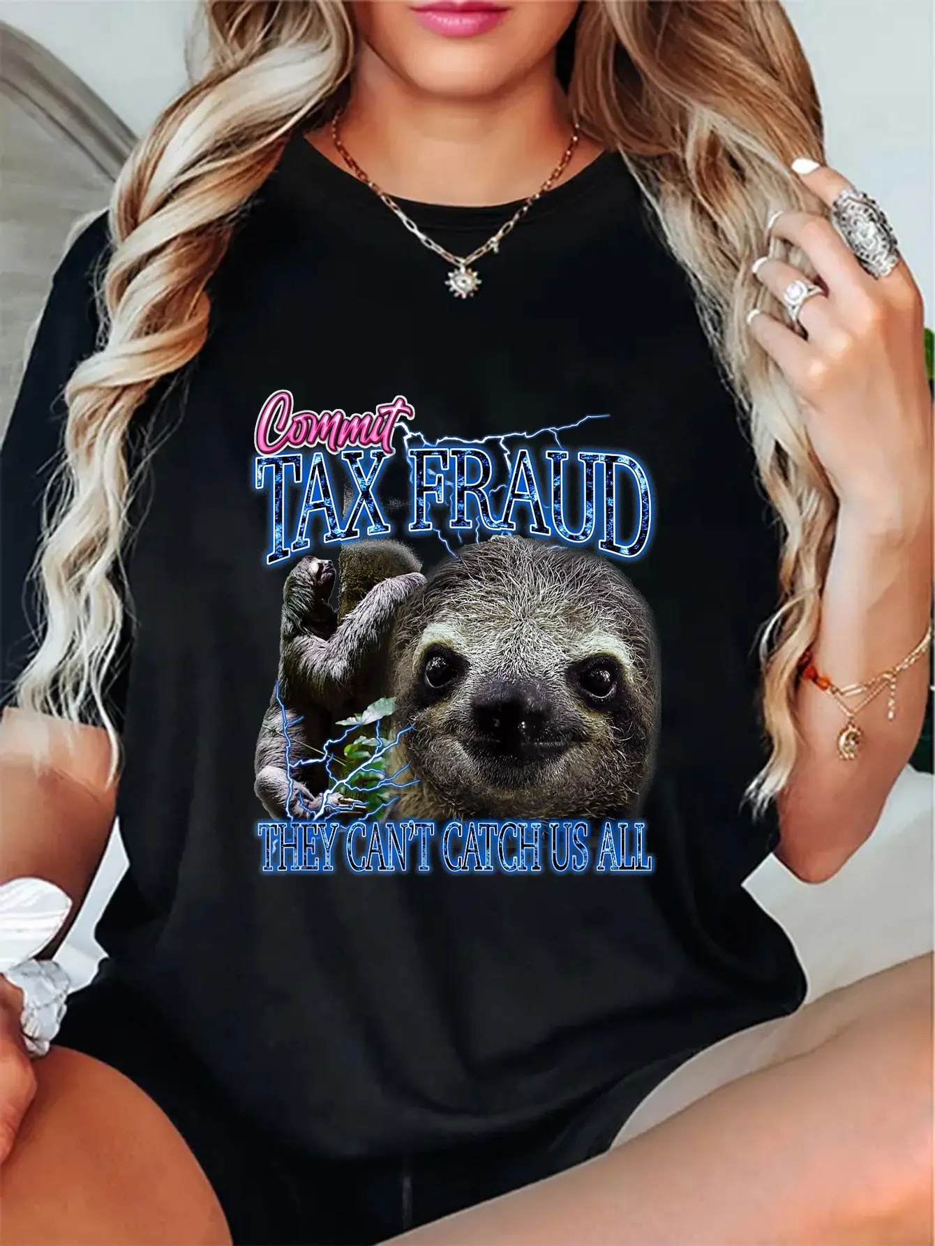 100% Cotton Unisex Commit Tax Fraud Retro Bootleg Rap Sloth Streetwear T-Shirt Casual Graphic Printed Tee