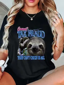 100% Cotton Unisex Commit Tax Fraud Retro Bootleg Rap Sloth Streetwear T-Shirt Casual Graphic Printed Tee