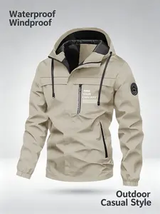 Men's Outdoor Waterproof Windproof Jacket, Hooded Multi-Pocket, Durable Breathable, Hiking Running Casual Coat, Men's Sportswear