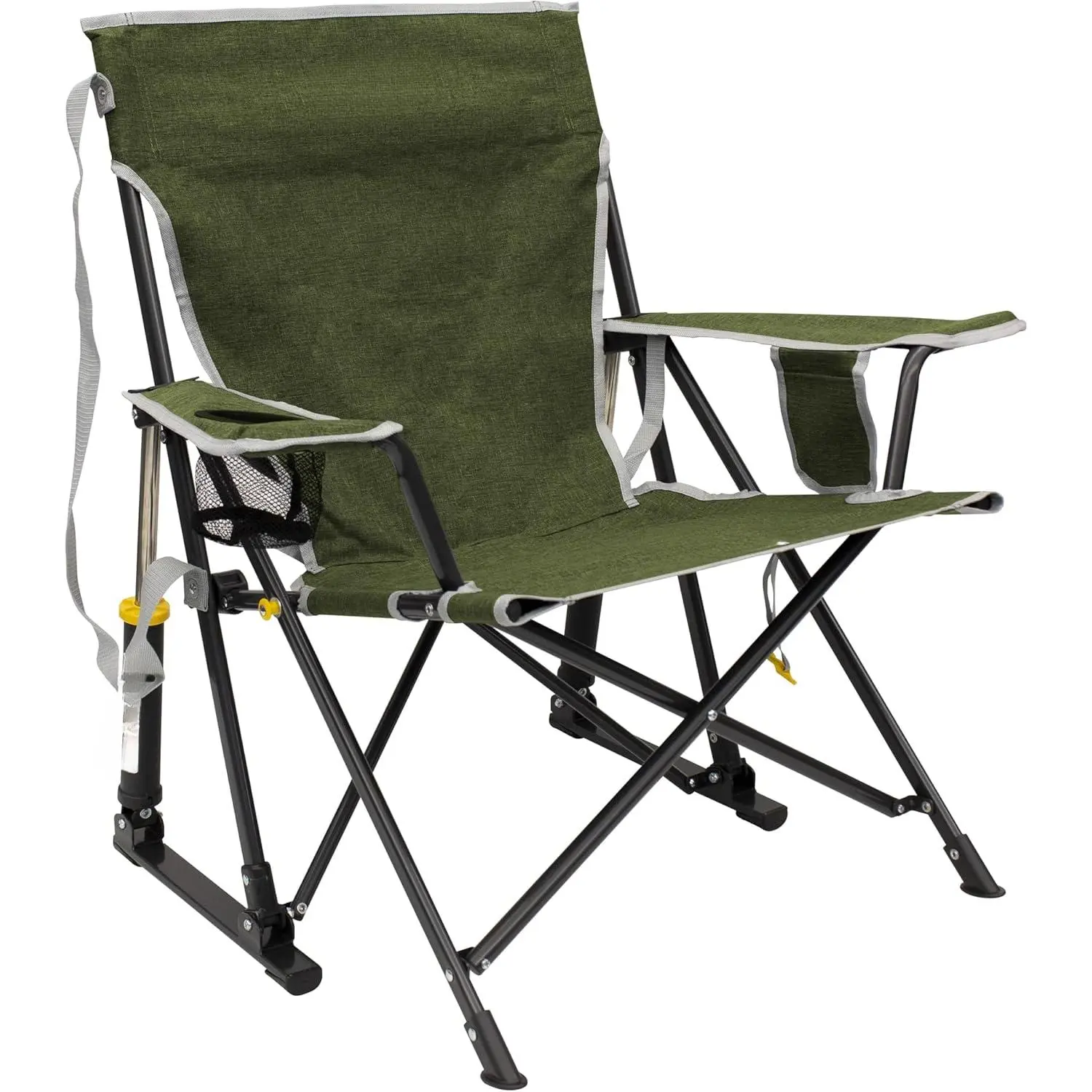 Kickback Rocker Campchair - Portable Foldable Reclining Outdoor Seating Furniture with Spring Mechanism, Durable Armrests, Drink Holder, Relaxed Lowered Seat, Loden Green, Reclining Camping Chair, Foldable Chairs