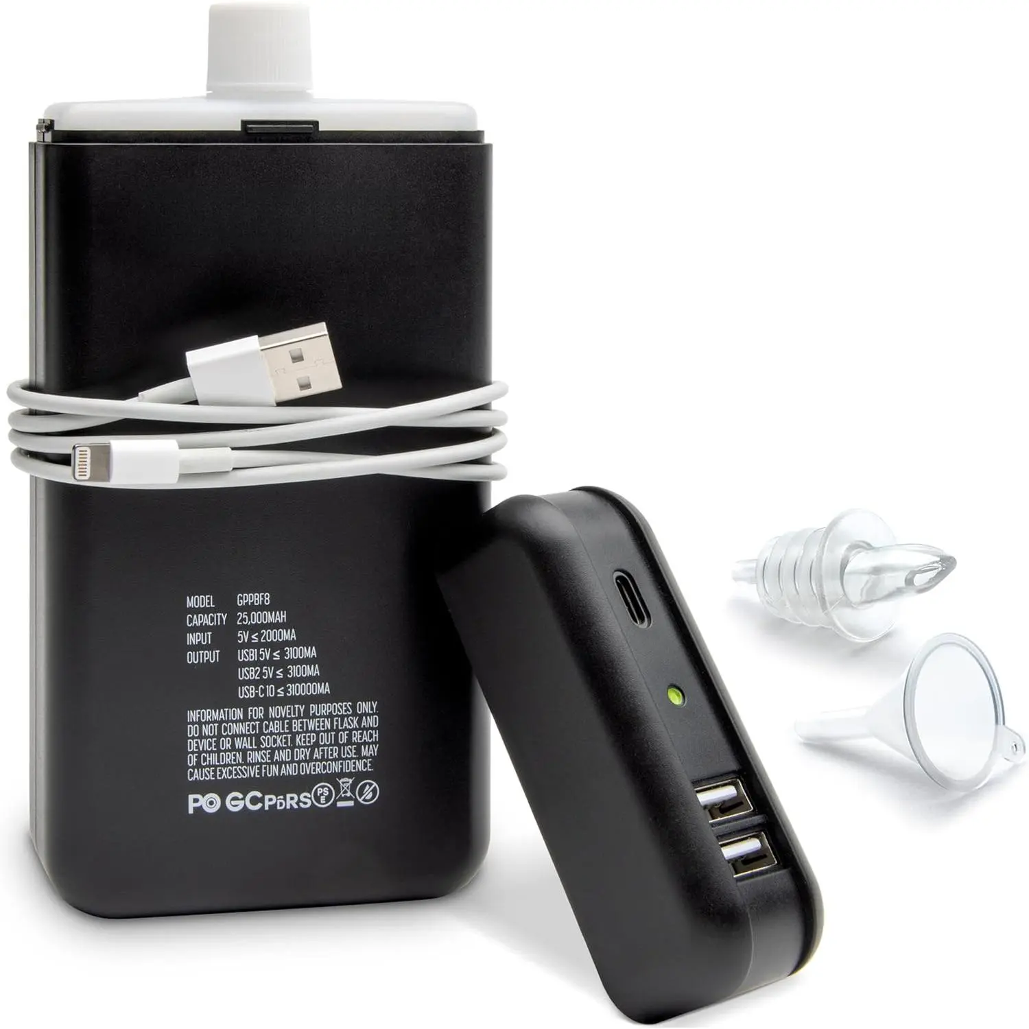 8oz Aluminum Hidden Leakproof Hip Flask Bottle - Portable Power Bank Design, Cap, Funnel, Easy-Pour Spout - Kitchenware Drinkware for Beaches, Festivals, Concerts (Water Bottle for Clubs), Sports Games
