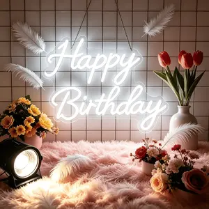 White handwritten "Happy Birthday" glows, USB power supply is plug and play, USB adapts to multiple scenes, suitable forbirthday parties/girlfriends parties, the first choice for creating a warm atmosphere, and the first choice for birthday gifts