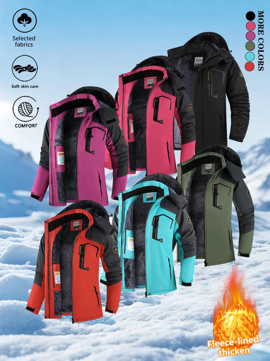 Women’s ski/snow jackets, outdoor sports jackets, warm mountain hooded winter outerwear, hooded jackets, warm windproof jackets with pockets, snow coats, mountain windproof coats, multi-pocket winter jackets, outdoor clothing, autumn new arrivals