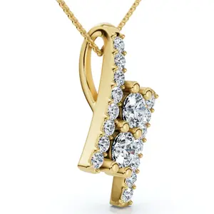 1/2Ct Two Stone Diamond Pendant Gold Necklace Lab Grown 18" Lab Grown