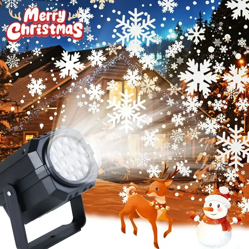 USB Powered Rotating Snowflake Christmas Projector, 360° Base, Auto Rotating LED Holiday Light, USB Plug & Play Decor for Home Party Wedding