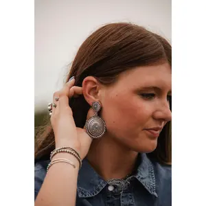 Western Concho Dangle Earrings with Faux Turquoise