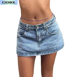 EMMIOL Low Waist Denim Skirt Skorts Mini Denim Shorts Bodycon Mini Jean Skirt Vintage Y2K Skirt for Women - Casual Style Regular Fit Above Knee Cotton Material Multi Belt Loops Chic Womenswear Machine Washable