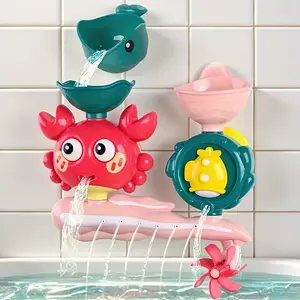 [Crab Bath Toy for Toddlers] Interactive Crab Design Baby Bath Toy - Water Spinner & Suction Cup, Durable ABS Material, White/Blue/Red, Safe for Kids, Bathroom & Shower Fun, Toddler Water Toy, Playful Design, Easy-grip Handle, Light Up Bath Toy