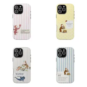 Faith-Inspired Curious George Phone Case Vintage Pastel Stripes with Bible Verses Cute Christian Monkey Cover for iPhone Samsung Party Theme PBS Kid Book Durable Protective Casing Cartoon lurvia