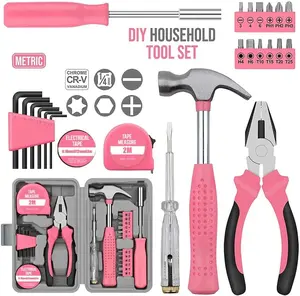 24-piece tool set, universal household tool kit, mini compact tool set, basic hand tool set, unisex, suitable for DIY projects, ideal for home, office, and garage (pink)
