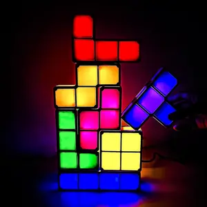 Night Light for   Upgrades DIY Stackable LED 3D Puzzles Night Lamp Lights 7 Colors  Night Lights Interlocking Induction Nightlights Novelty Tangram Lights Birthday Gifts for Teen ( Plug)