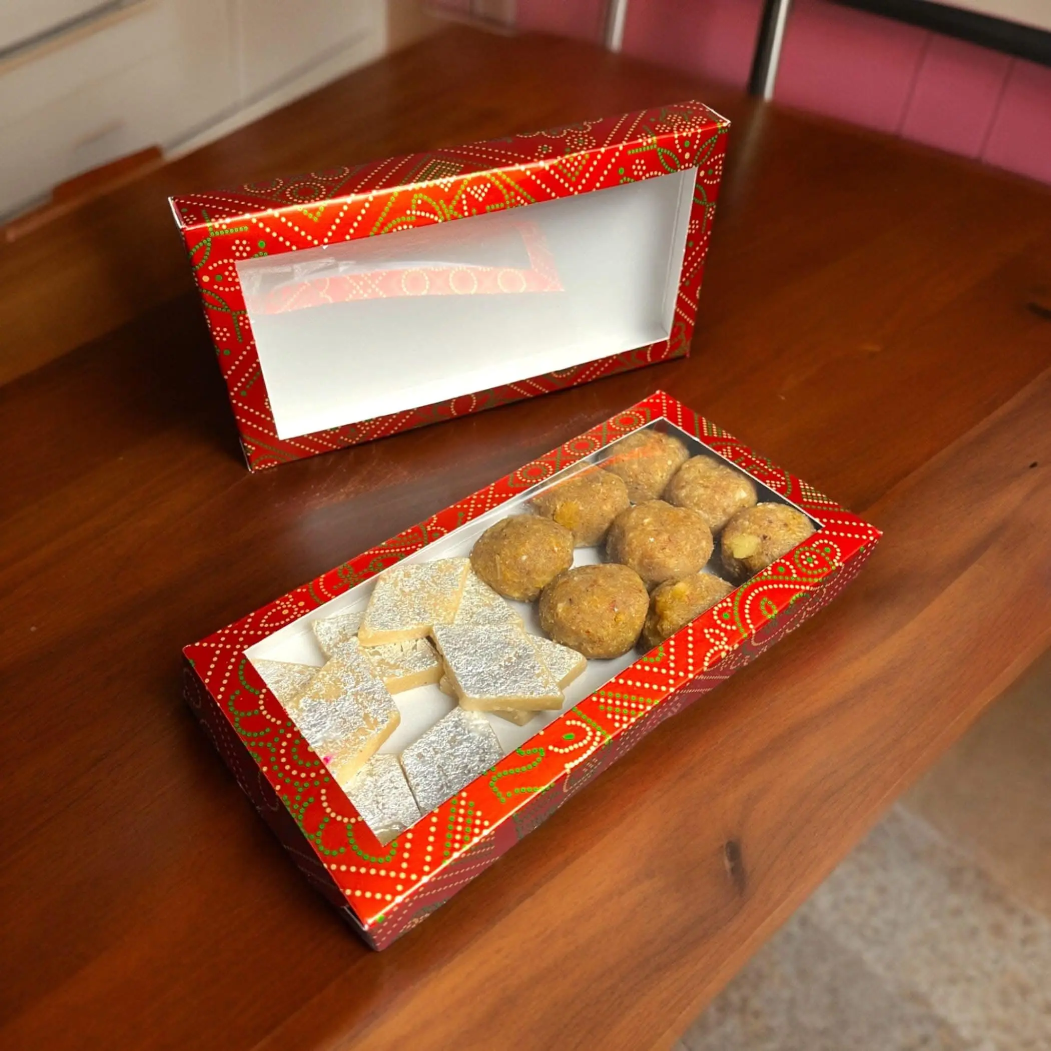 Elegant Red Bandhani Sweet Boxes | Handmade Candy & Cookie Gift Packaging for Weddings, Poojas, Baby Showers | Perfect Festive Return Gifts