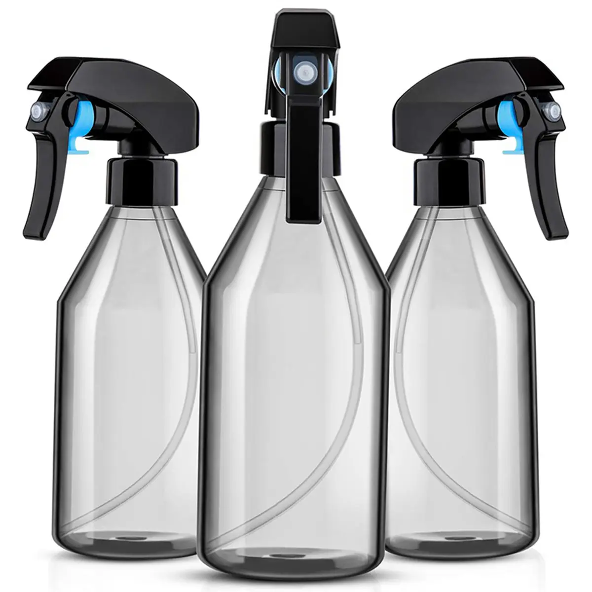 3-Pack 10oz Household Transparent Refillable Plastic Spray Bottles - Chemical-Resistant Plastic Containers with Black Trigger Sprayer for Bathroom, Office Cleaning Solutions (18.5cm)