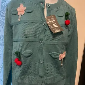 Cherry Women's Cardigan with Embroidered Cherries and Flowers in Many Colors - Perfect for Any Outfit Womenswear