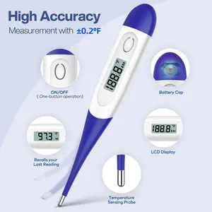 Medical Digital Thermometer Kit - Rigid Tip, Water Resistant, Fever Line Indicator for Adults & Kids (Oral, Rectal, Underarm Use)