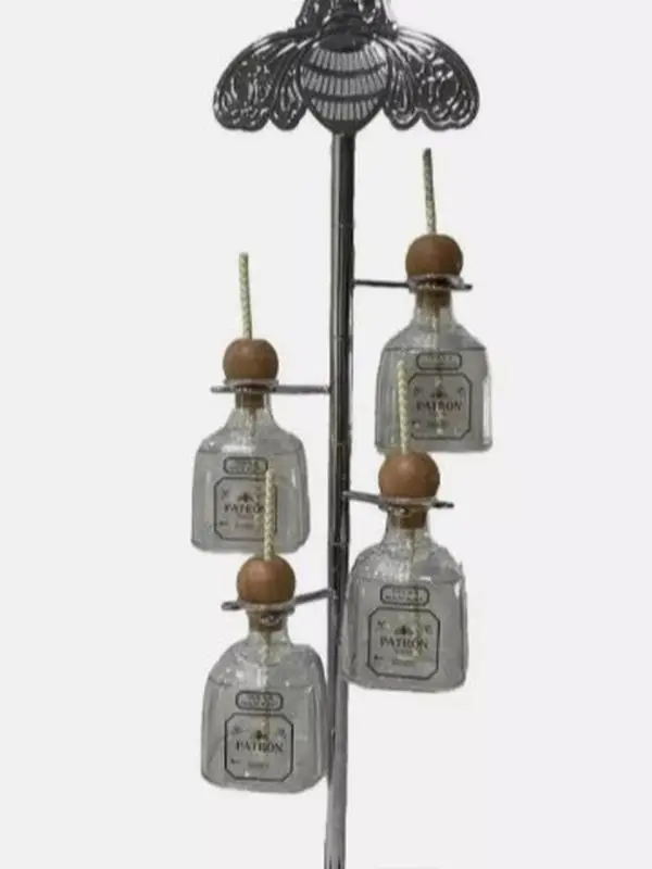 Patron Tequila Bottle Tower - Elegant, Sturdy, Solid Modern Stainless Steel Drink Stand with Logo Base, 10in Depth, ~5lbs, Sustainability-Focused for Reusable Cups, Cocktail Presentation (Standalone, Stand Only, Built-In Lighting)