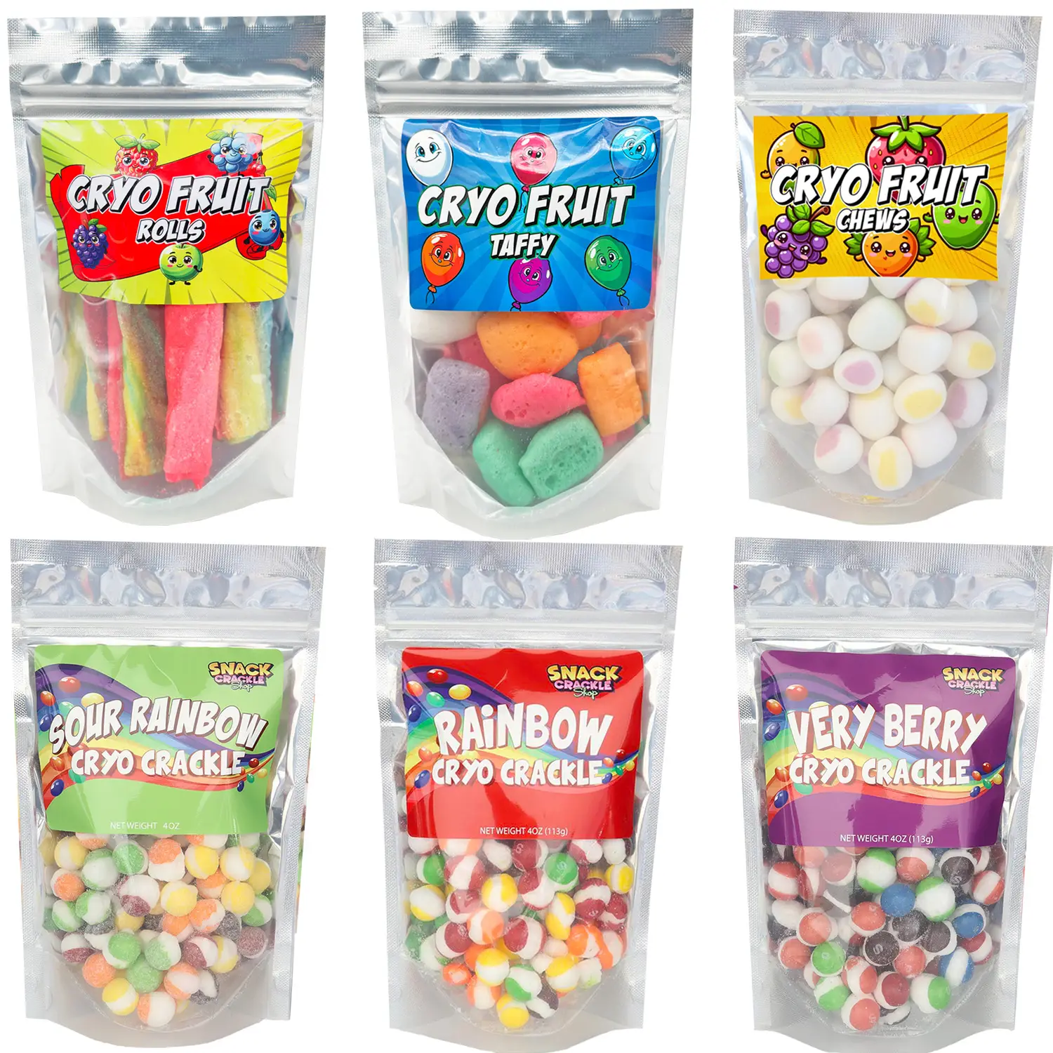 SnackCrackleShop Freeze Dried Bundle, 6 bags, 1.25 Pounds of Bonbon Sweet Candies Crunch