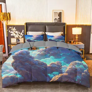 3pcs (1 comforter + 2 pillowcases) Bedding Set All-Season, Soft & Fluffy, Hypoallergenic, Wrinkle & Fade Resistant, Easy-Care, Queen/King/Full/Twin Size, Dreamy Celestial Clouds Pattern, High-Quality Durable Fabric for Bedroom, Guest Room, Home, Dorm